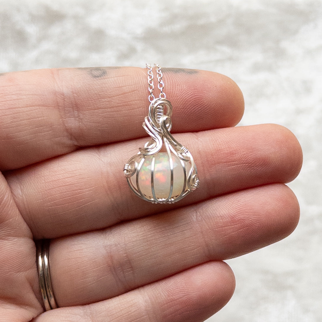 5.6 ct. Ethiopian Opal Pumpkin Pendant - Solid Sterling Silver
