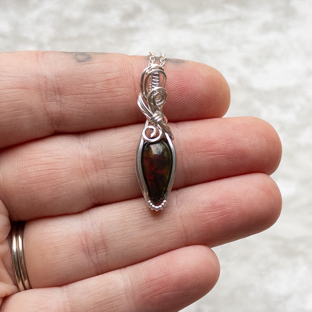 3.5 ct. Black Opal Pendant - Solid Sterling Silver