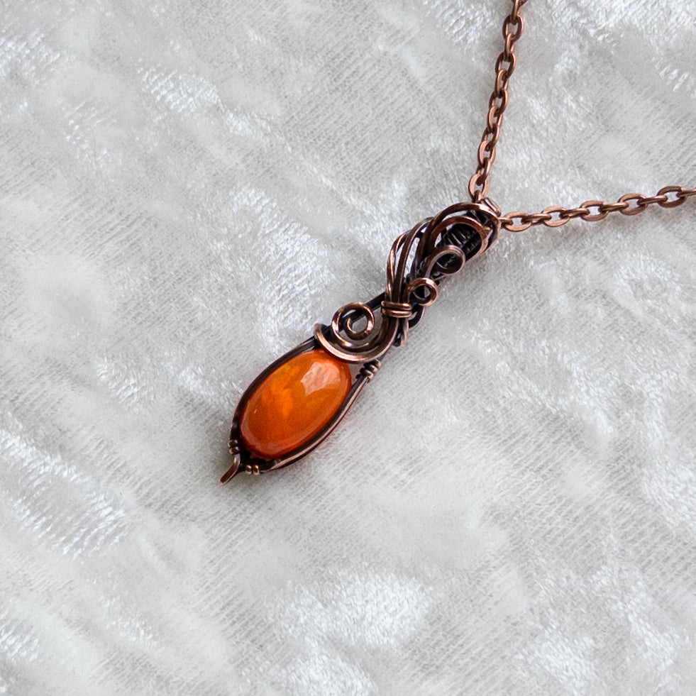 3.95 ct. Orange Ethiopian Opal Pendant - Antiqued Copper