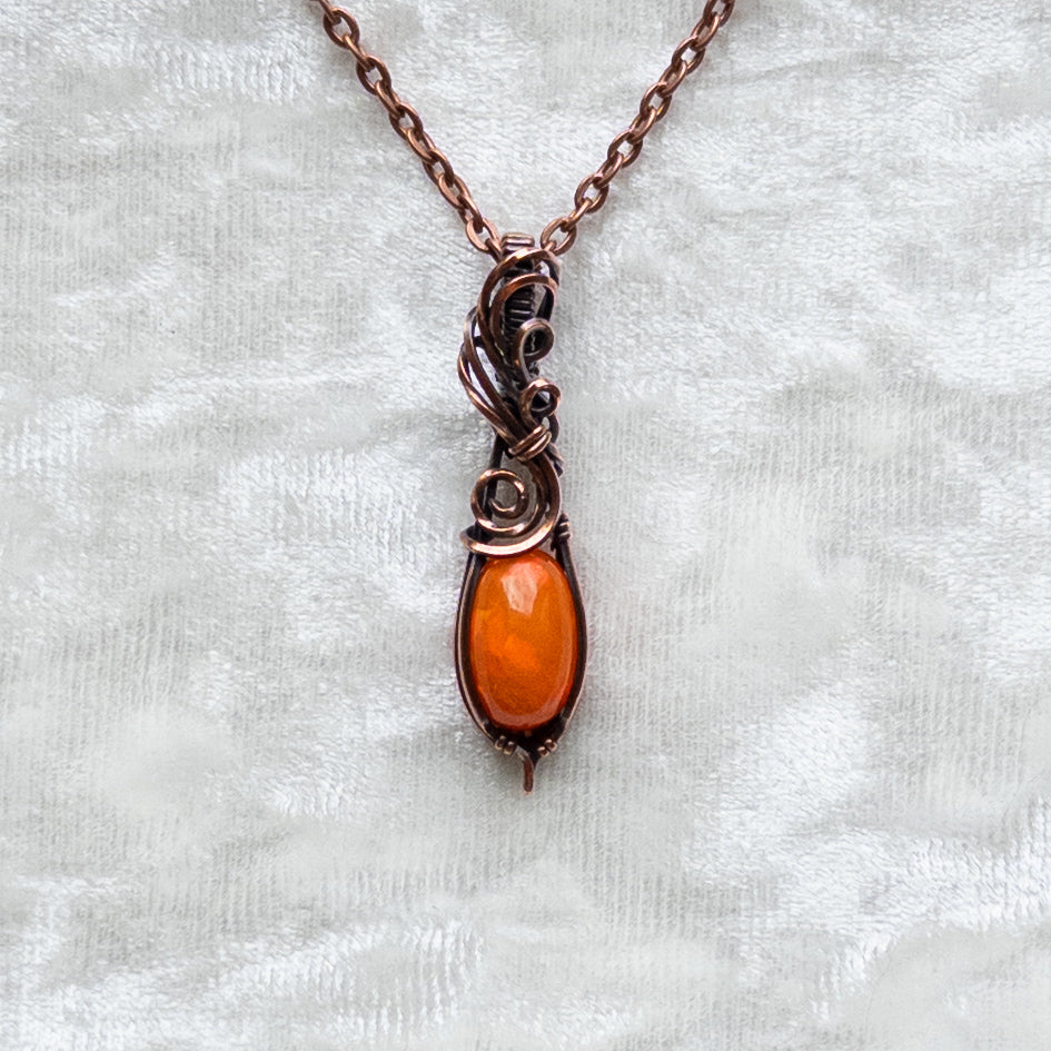 3.95 ct. Orange Ethiopian Opal Pendant - Antiqued Copper
