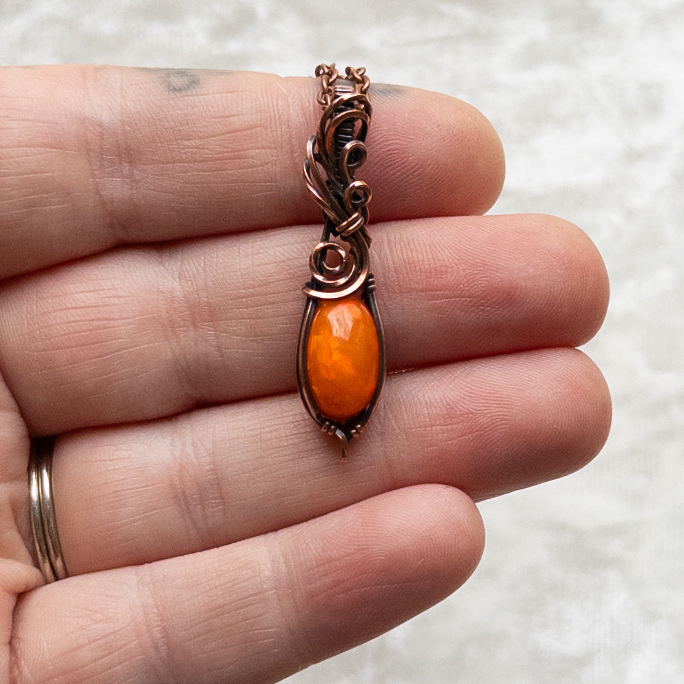 3.95 ct. Orange Ethiopian Opal Pendant - Antiqued Copper