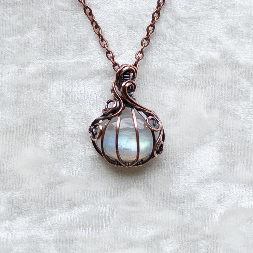 Mini Moonstone Pumpkin Pendant - Antiqued Copper