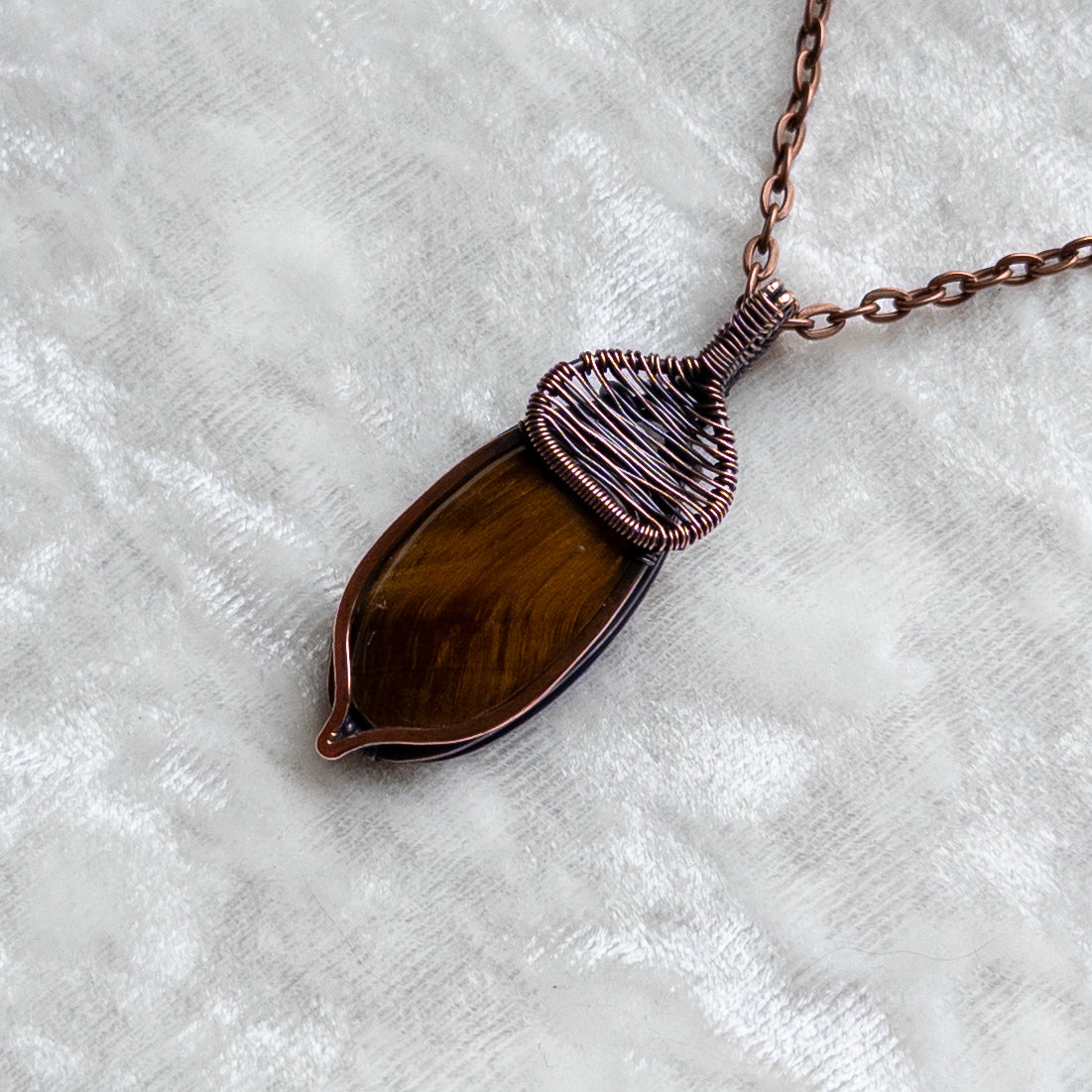 Tiger’s Eye Acorn Pendant - Antiqued Copper