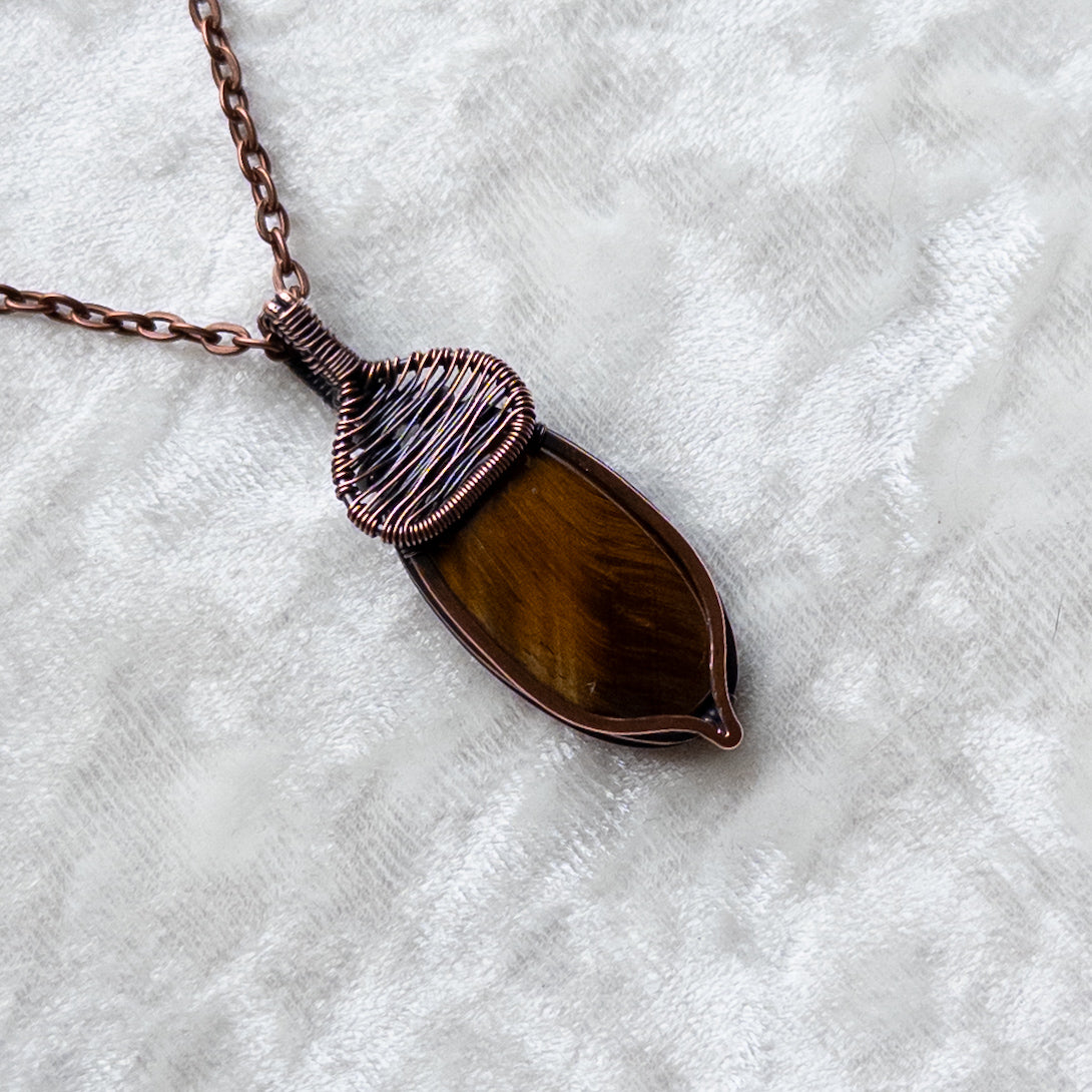 Tiger’s Eye Acorn Pendant - Antiqued Copper