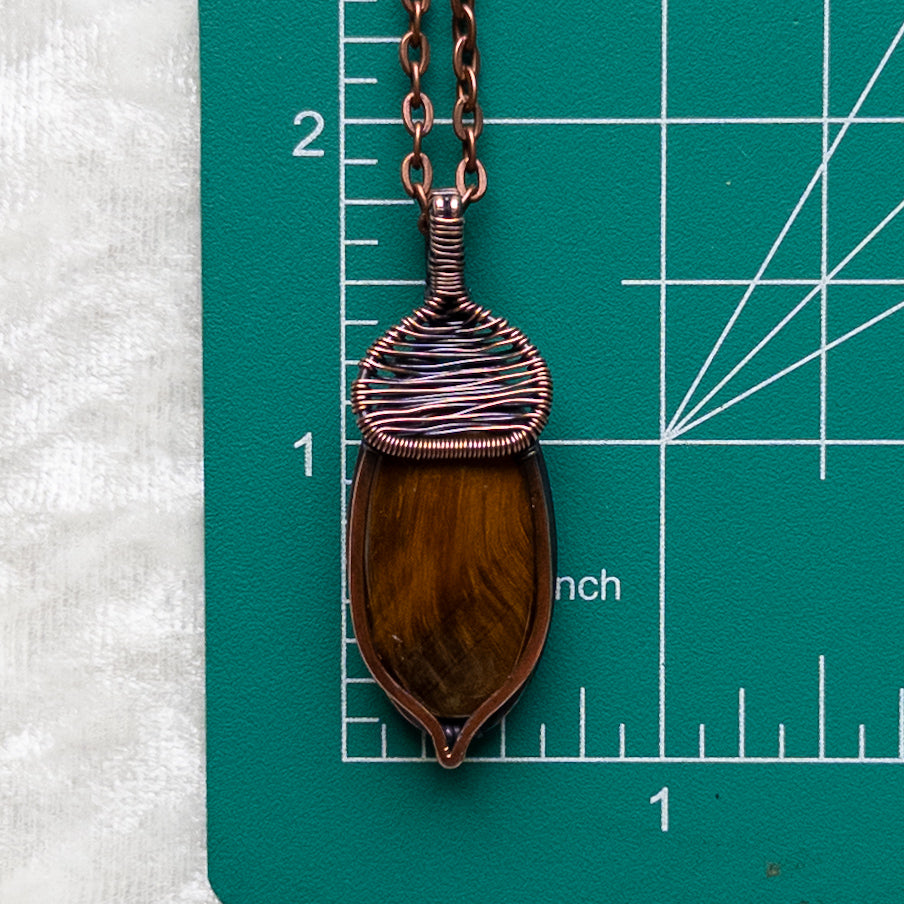 Tiger’s Eye Acorn Pendant - Antiqued Copper