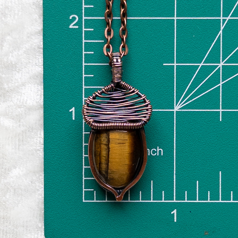 Tiger’s Eye Acorn Pendant - Antiqued Copper