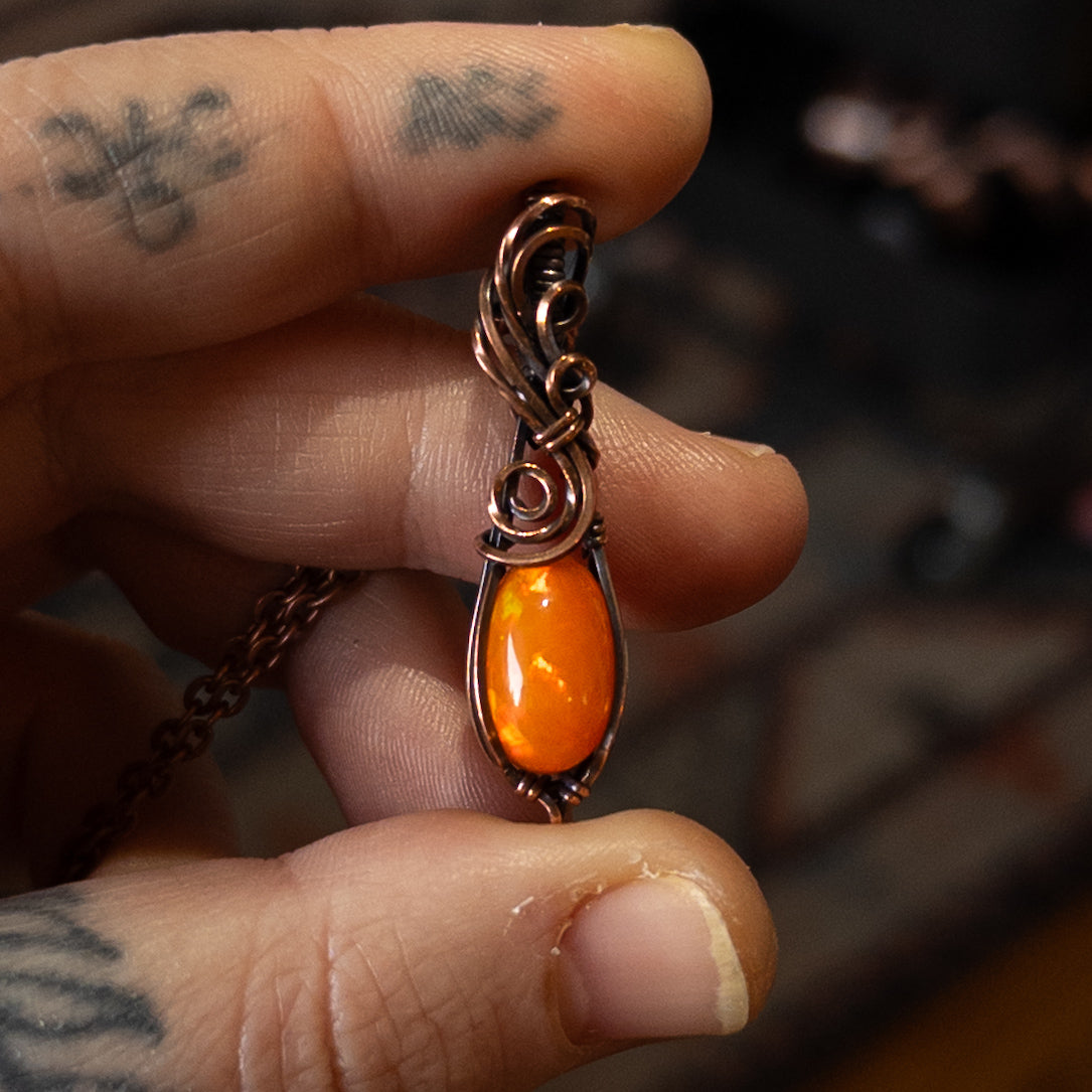 3.95 ct. Orange Ethiopian Opal Pendant - Antiqued Copper