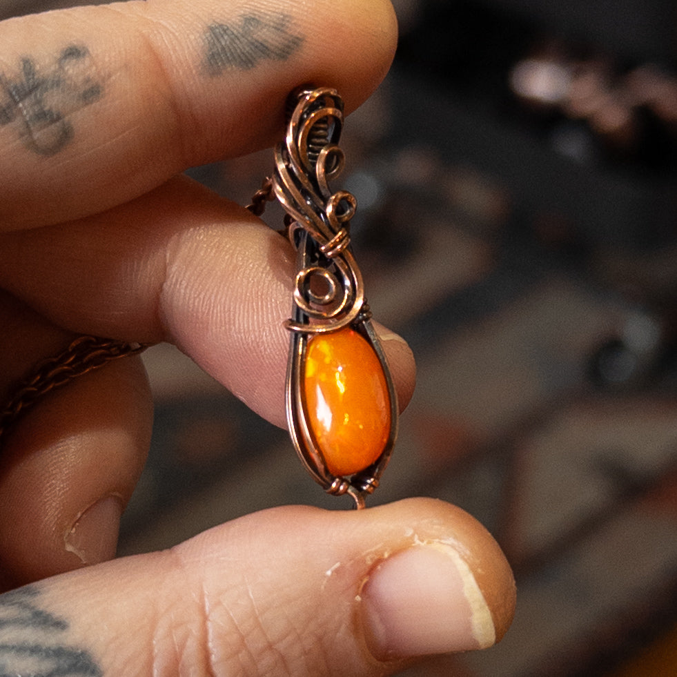3.95 ct. Orange Ethiopian Opal Pendant - Antiqued Copper