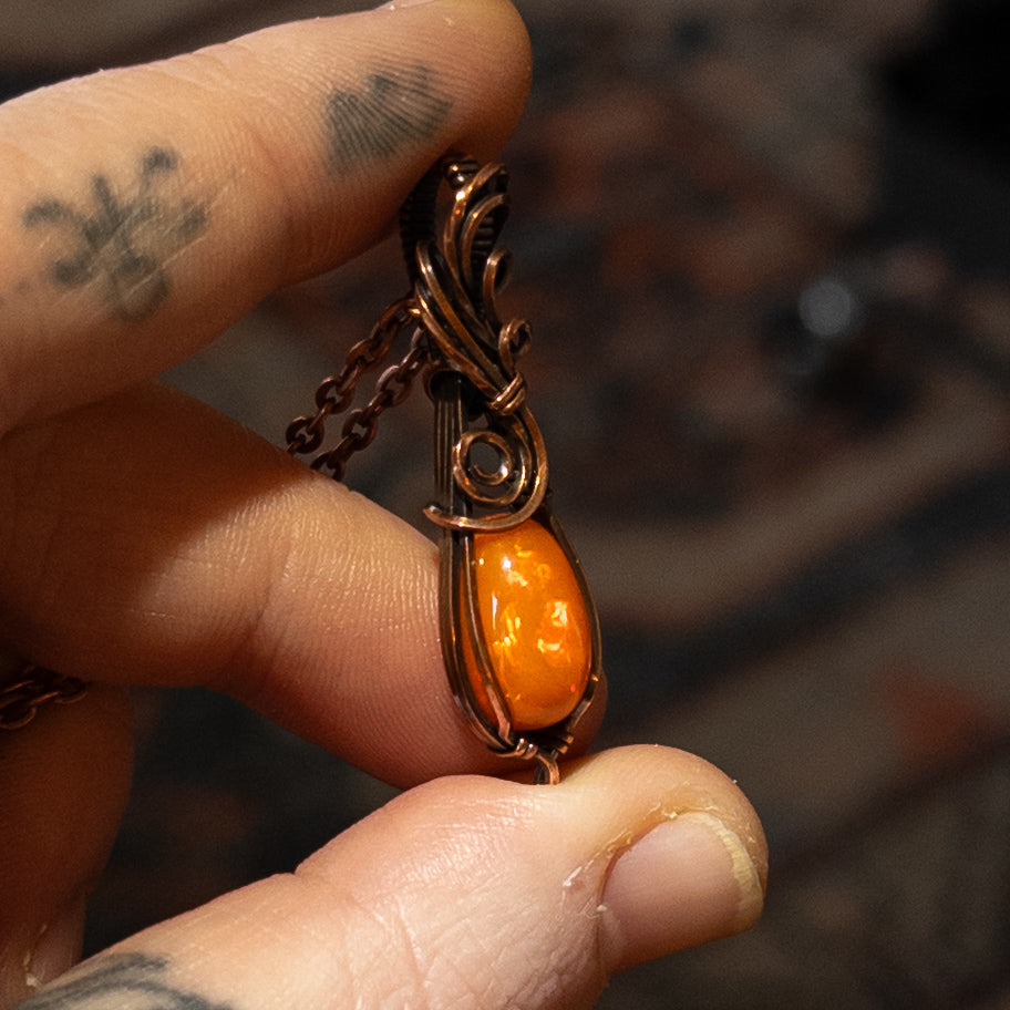 3.95 ct. Orange Ethiopian Opal Pendant - Antiqued Copper