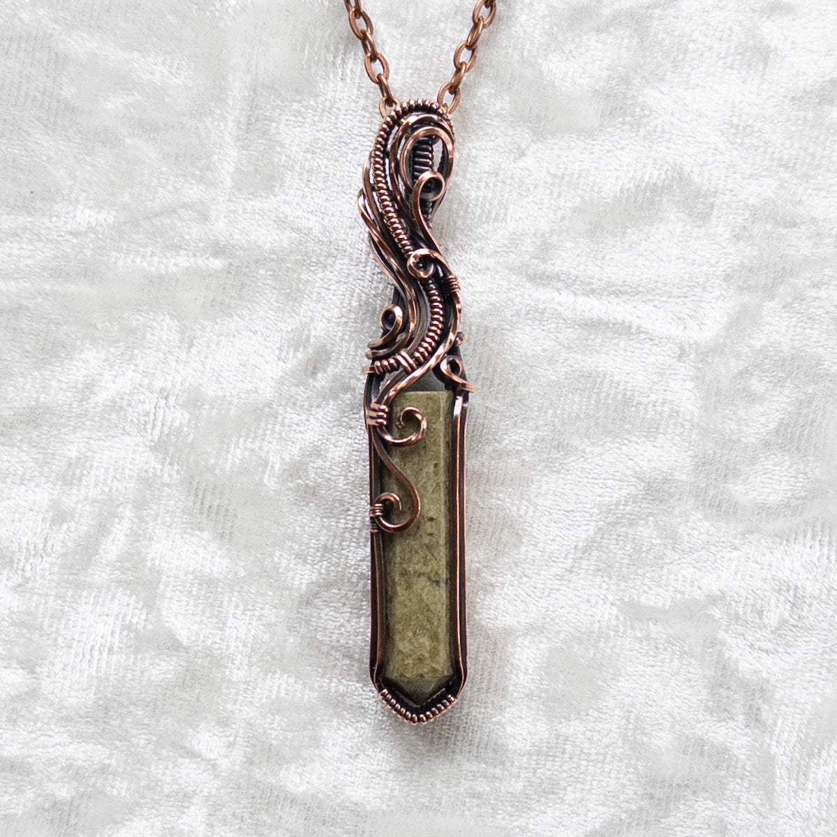 Vesuvianite Point Antiqued Copper Pendant