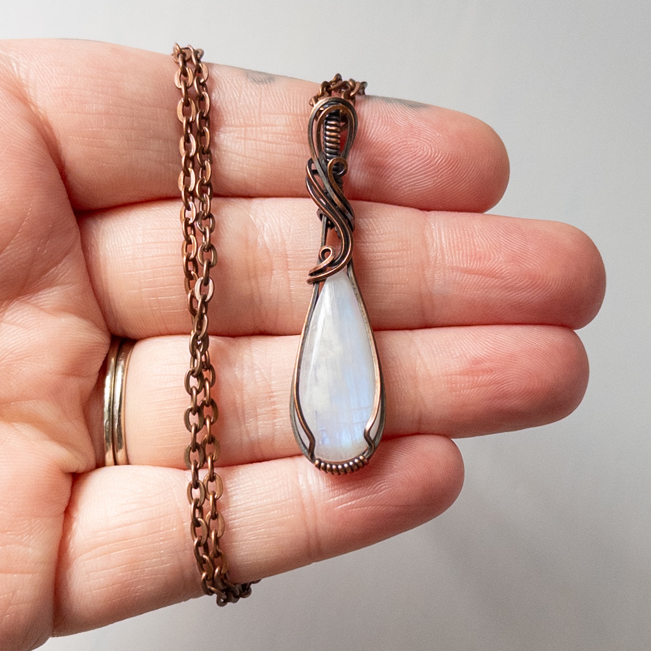 Moonstone Teardrop Copper Wrapped Pendant