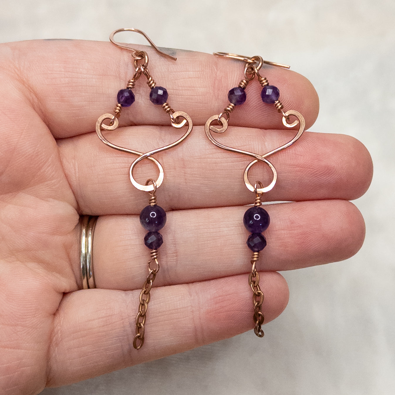 Amethyst Copper Chandelier Earrings