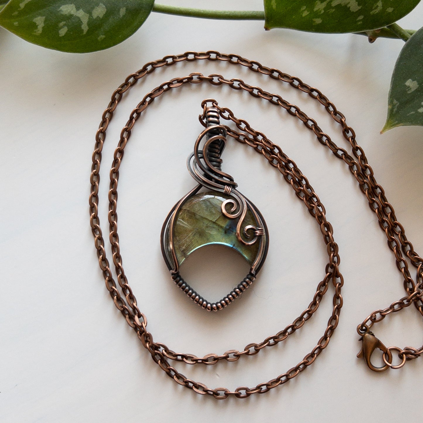 Labradorite Moon & Copper Wrapped Pendant