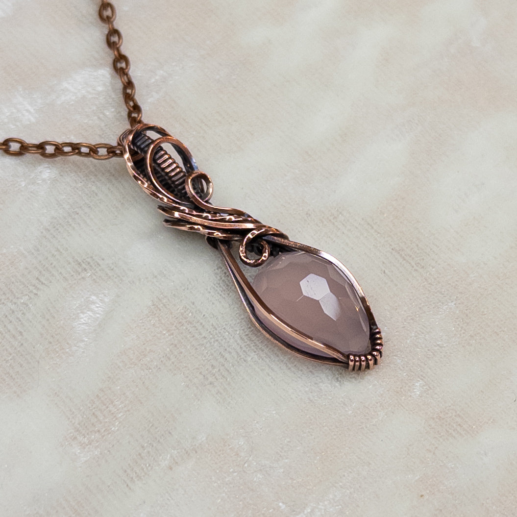 Rose Cut Pink Chalcedony Antiqued Copper Pendant