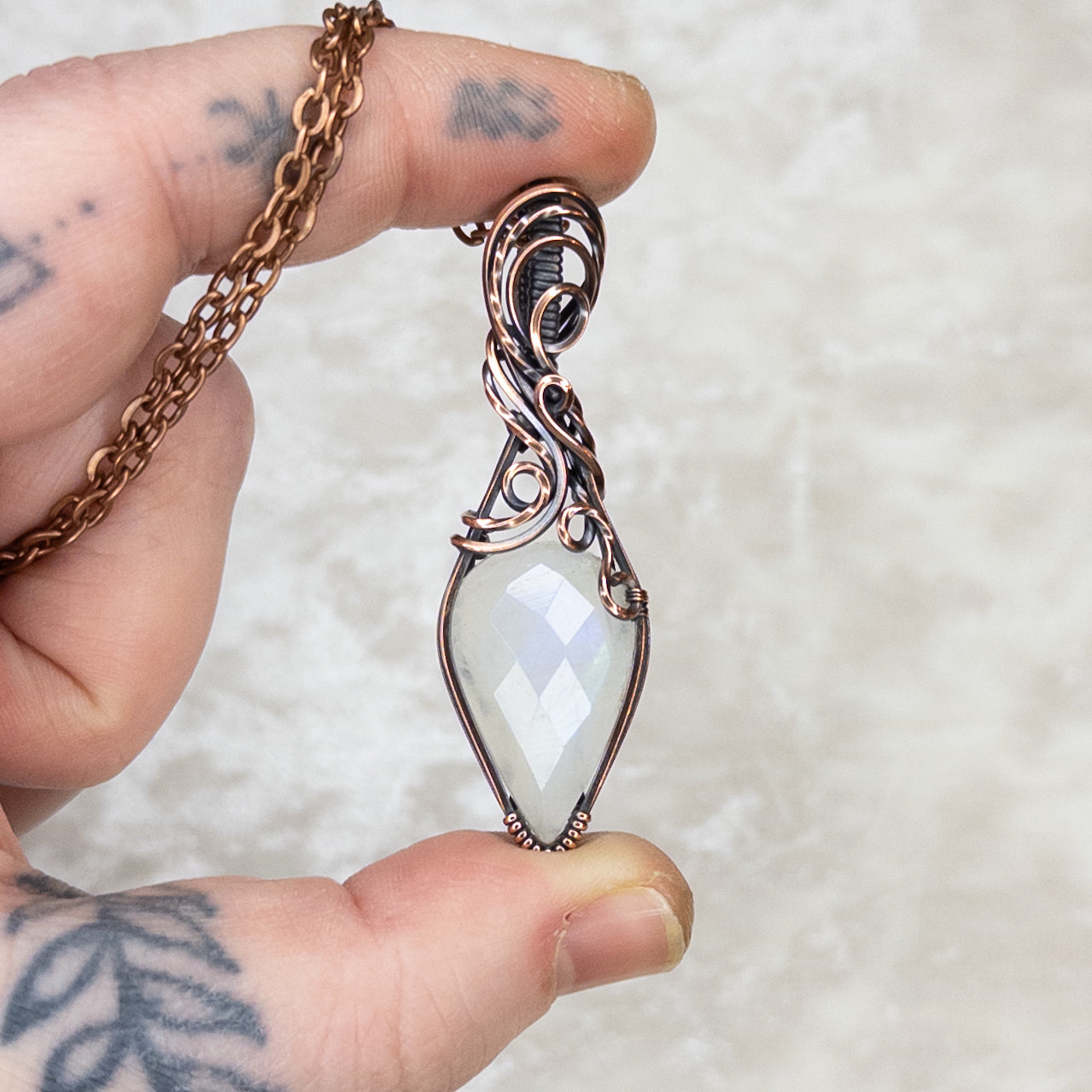 Rose Cut Moonstone Antiqued Copper Pendant