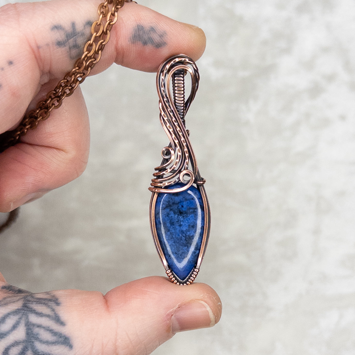 Dumortierite Antiqued Copper Pendant