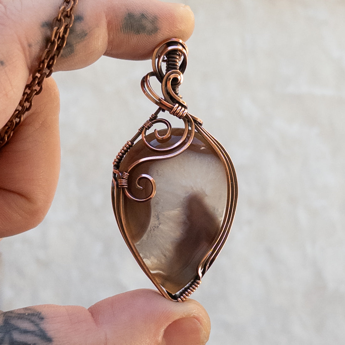 Botswana Agate & Quartz Antiqued Copper Pendant