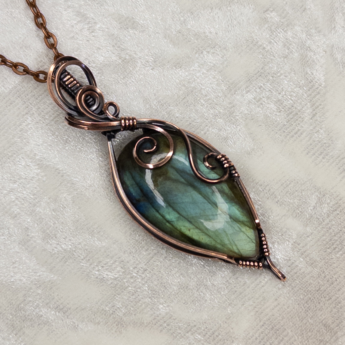 Green & Blue Labradorite Antiqued Copper Pendant