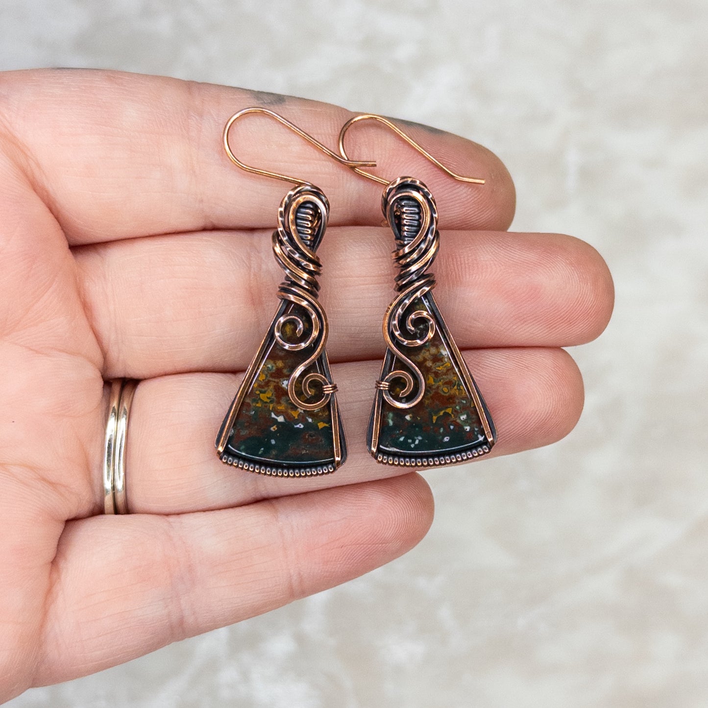 Fancy Jasper Antiqued Copper Earrings
