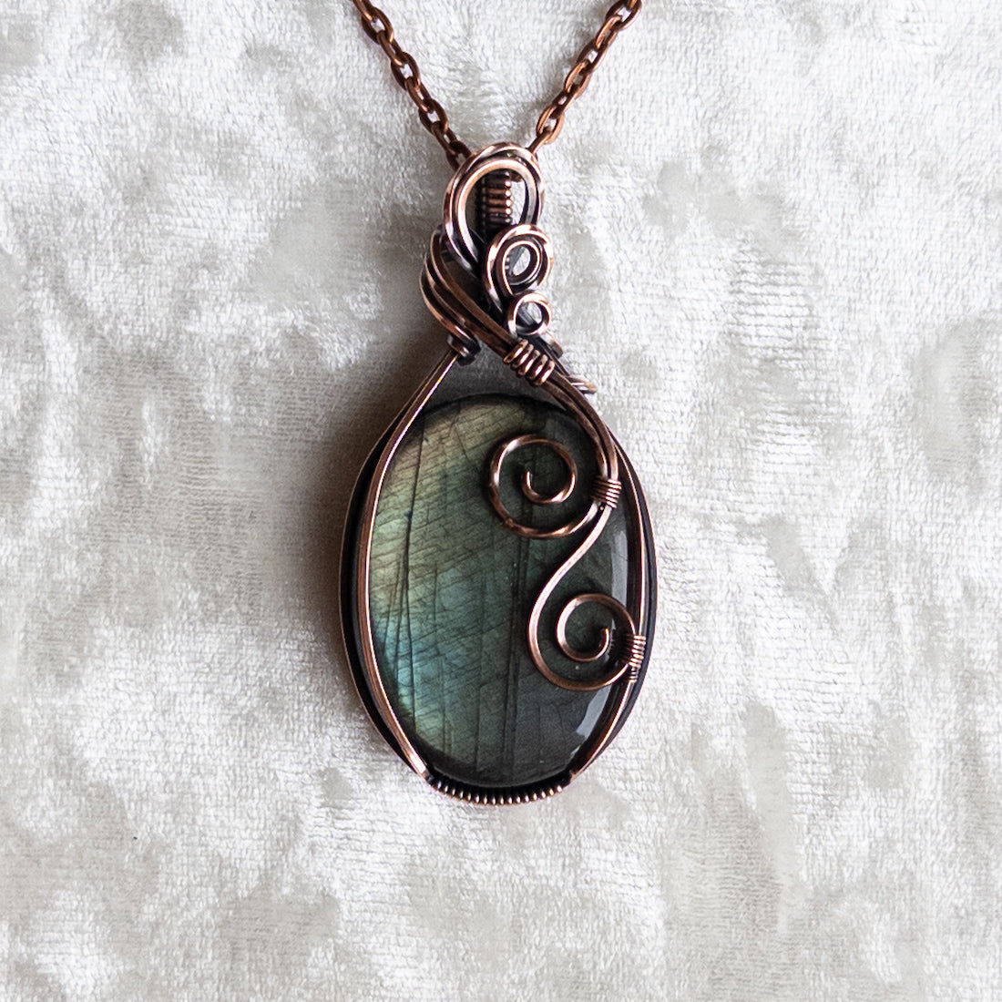 Teal Labradorite Antiqued Copper Pendant
