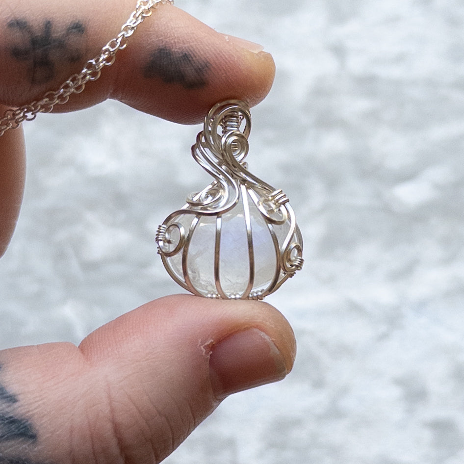 Moonstone Pumpkin Pendant in Solid Sterling Silver