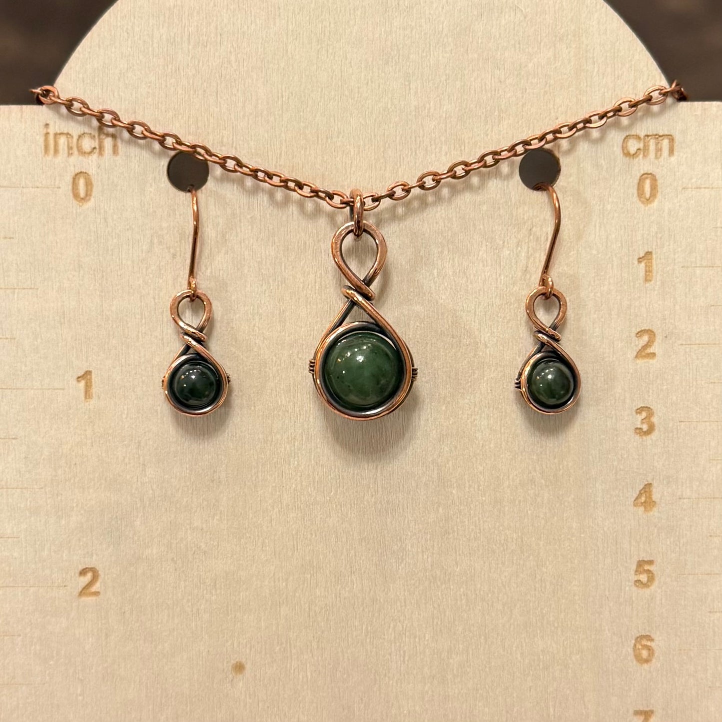 Drops of Jade Antiqued Copper Pendant & Earrings Set