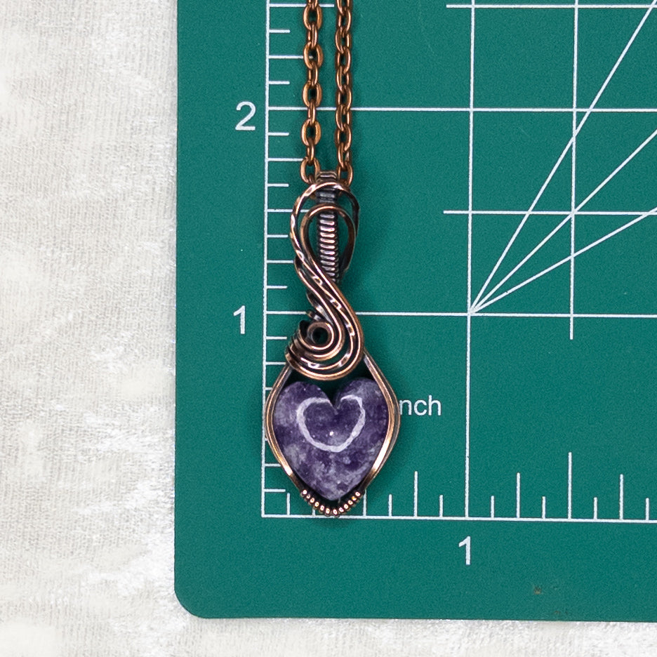Lepidolite Heart Antiqued Copper Pendant