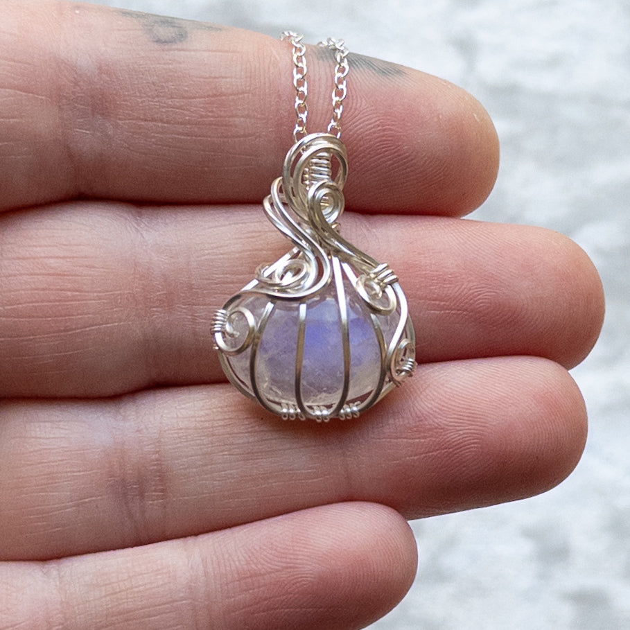 Moonstone Pumpkin Pendant in Solid Sterling Silver
