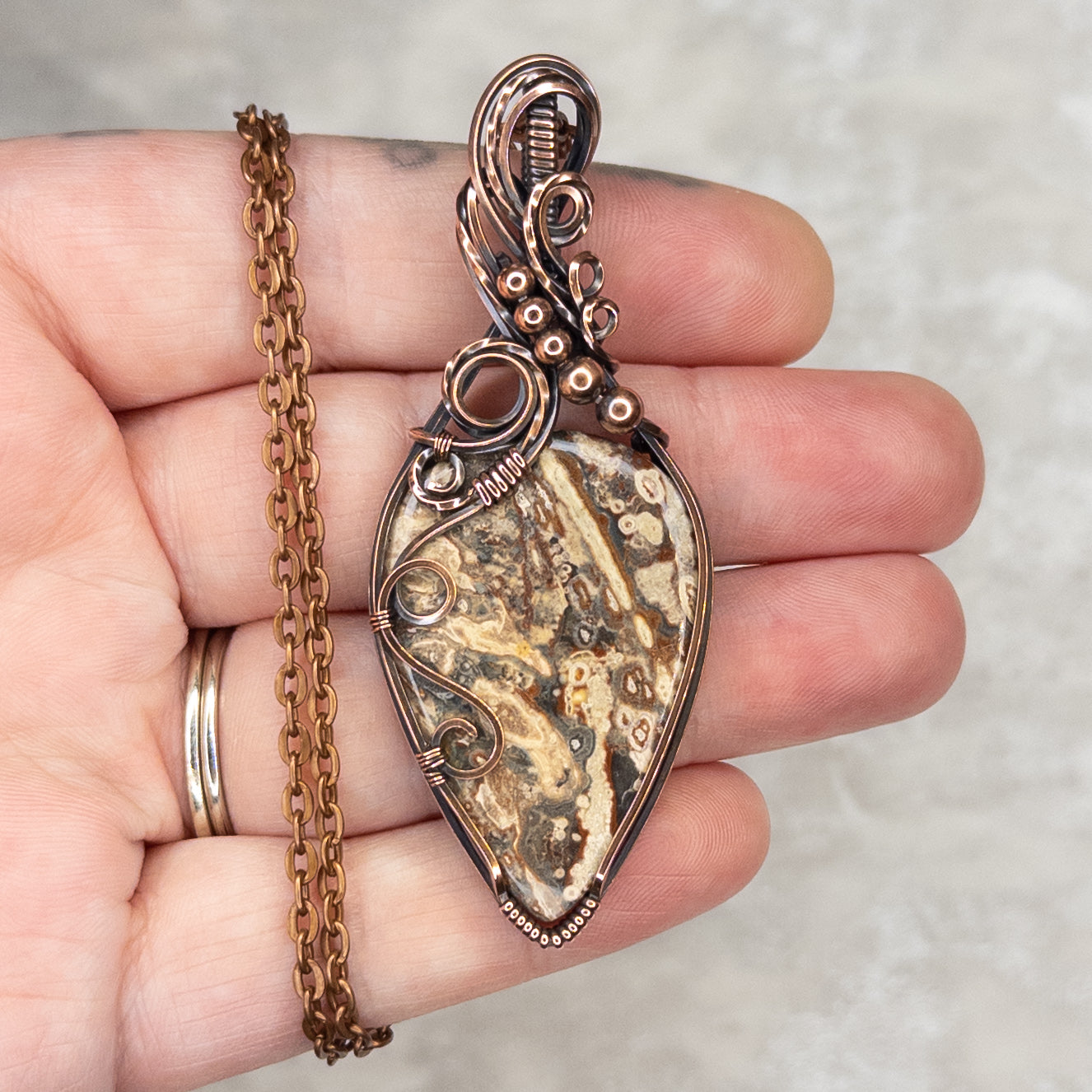 Viper Skin Jasper Antiqued Copper Pendant