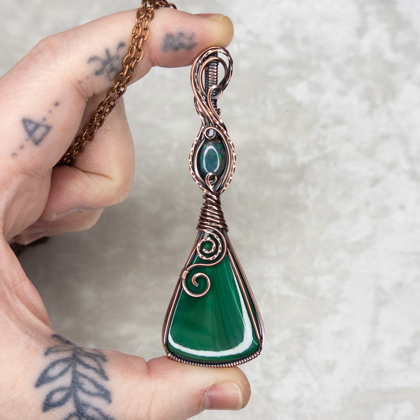 Malachite & Smoked Opal Antiqued Copper Pendant