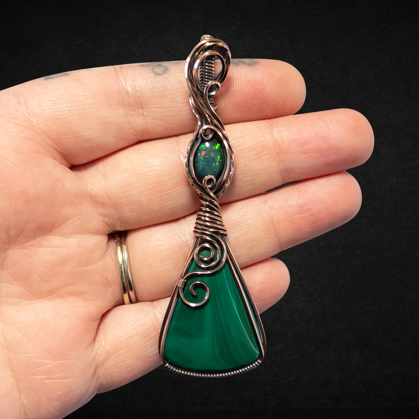 Malachite & Smoked Opal Antiqued Copper Pendant