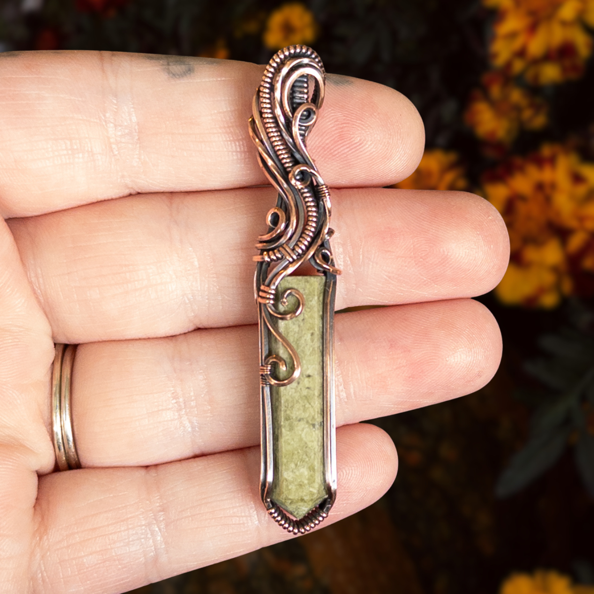 Vesuvianite Point Antiqued Copper Pendant