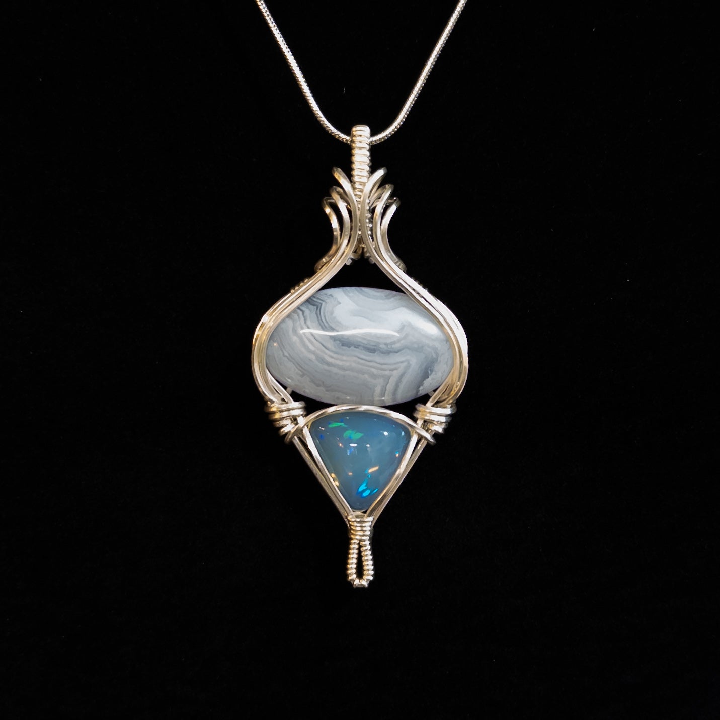 Blue Lace Agate & 6ct. Opal Sterling Silver Pendant