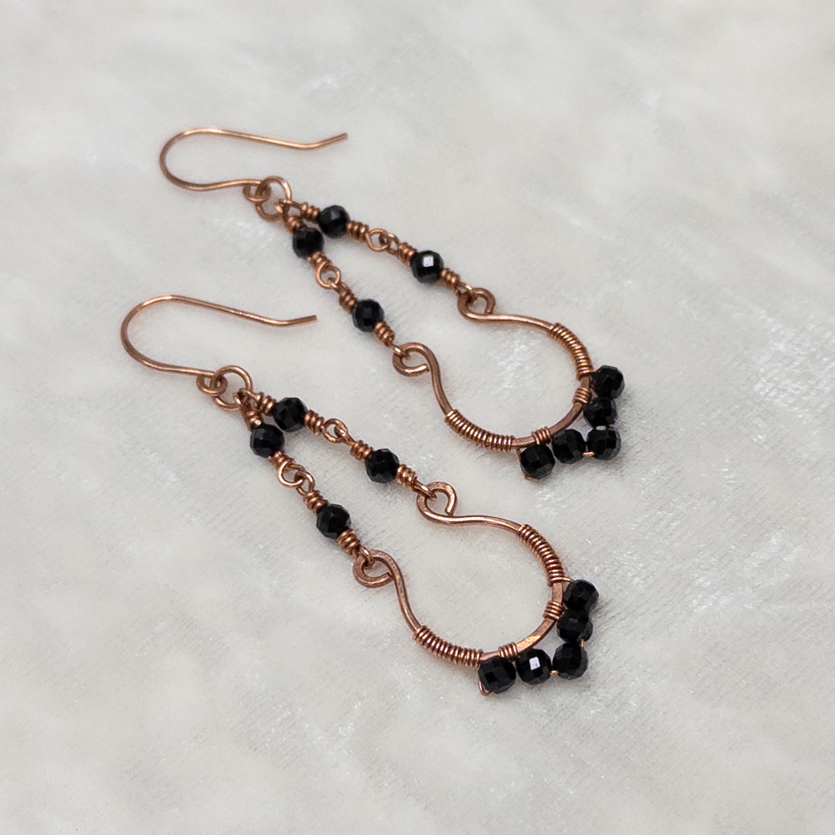 Black Tourmaline Copper Chandelier Earrings