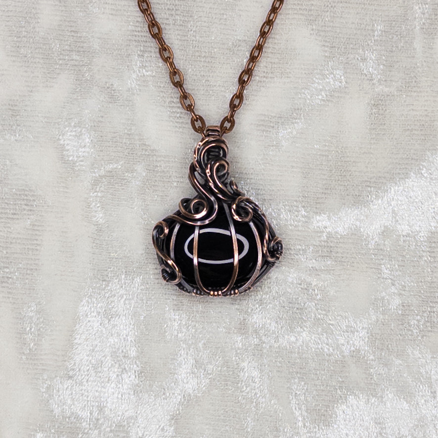 Obsidian Antiqued Copper Pumpkin Pendant