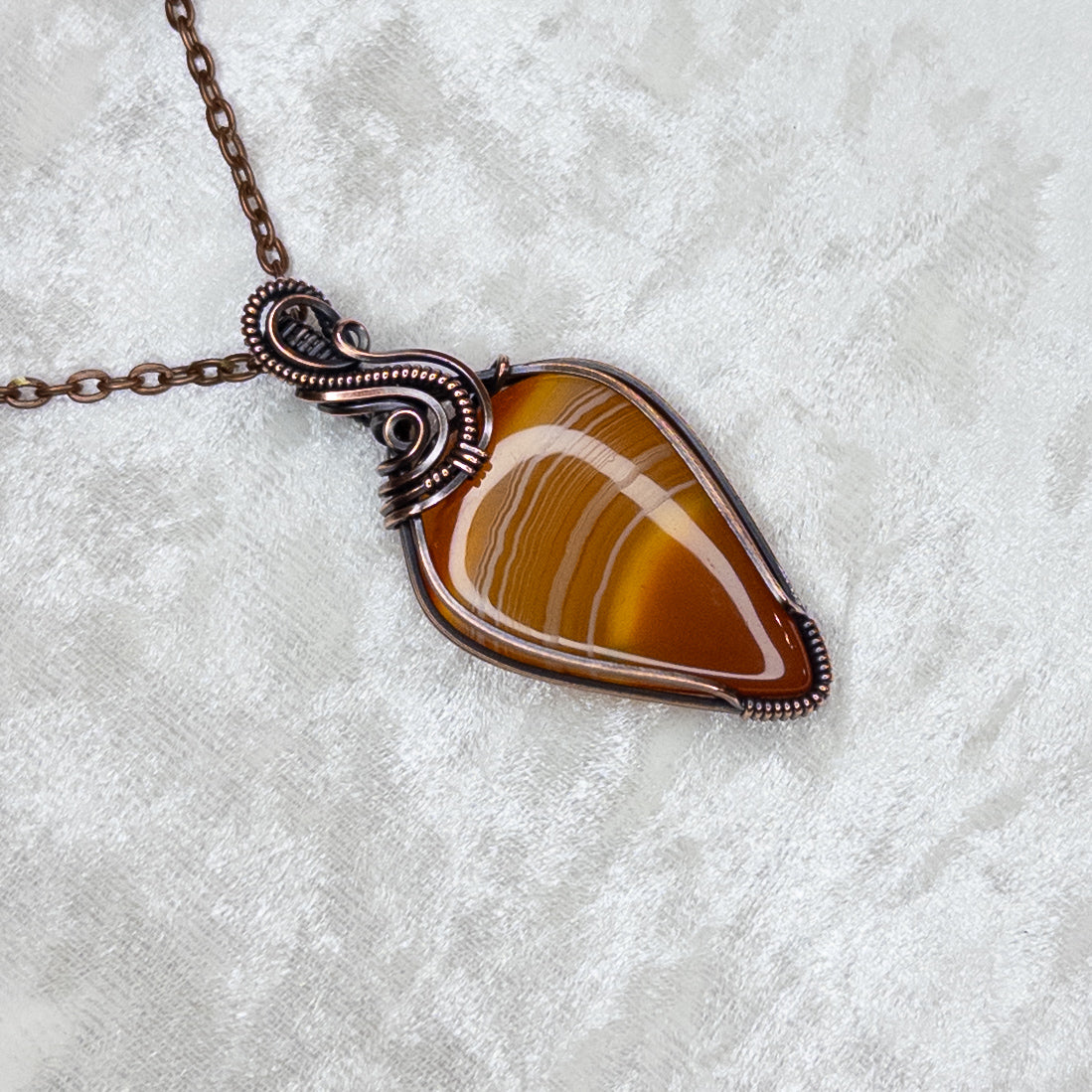 “Candy Corn” Orange Banded Agate Antiqued Copper Pendant