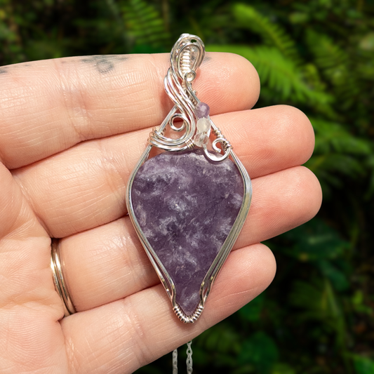 Lepidolite .925 Sterling Silver Pendant With Faceted Amethyst, Moonstone, & Quartz Beads