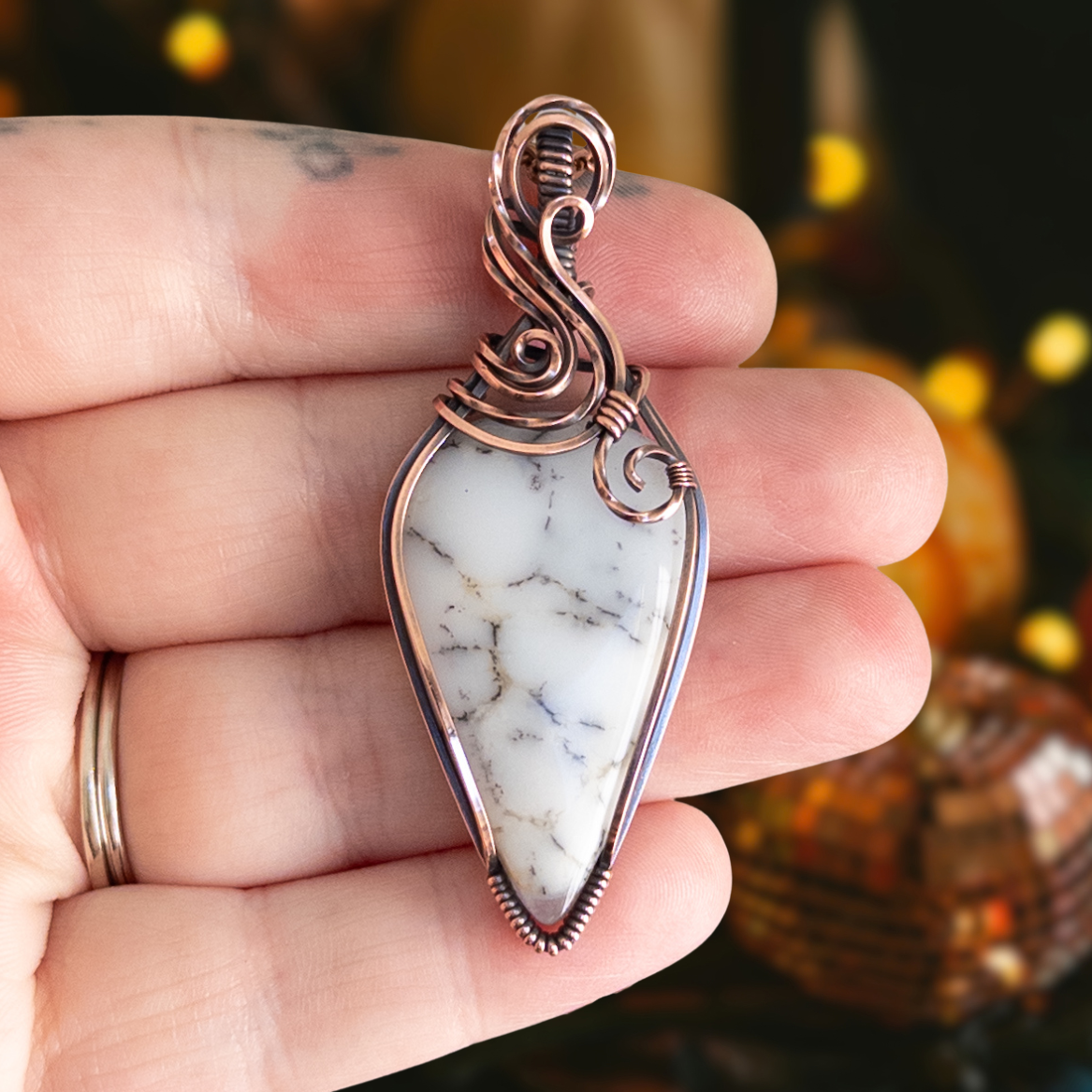 Dendritic Opal Antiqued Copper Pendant