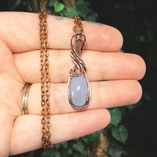 Blue Chalcedony Antiqued Copper Pendant