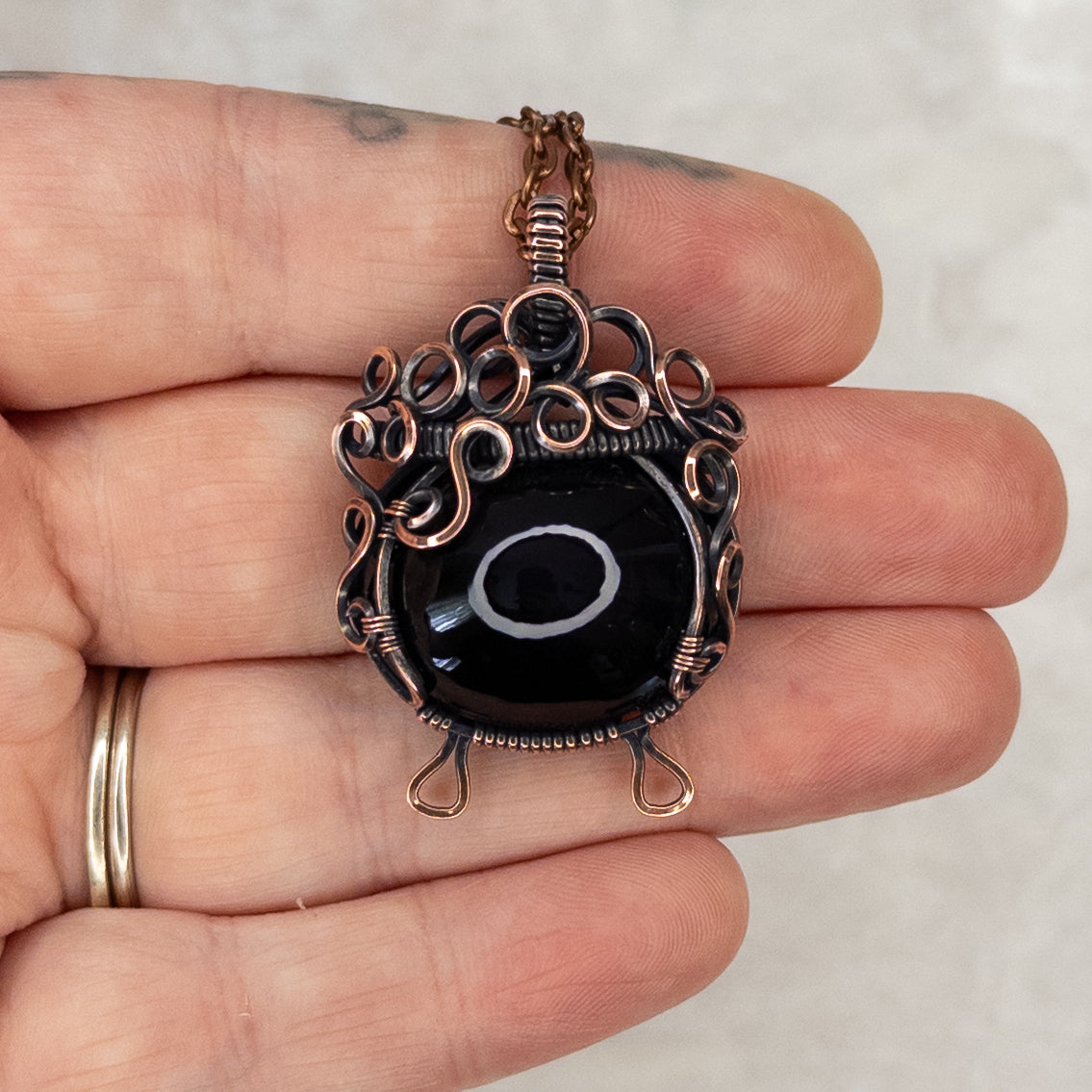 Rainbow Obsidian “Bubbling Cauldron” Antiqued Copper Pendant