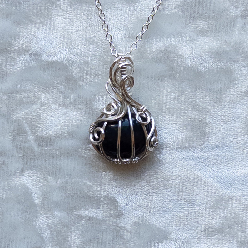 4.6 Carat Black Ethiopian Opal Pumpkin Pendant in Solid Sterling Silver