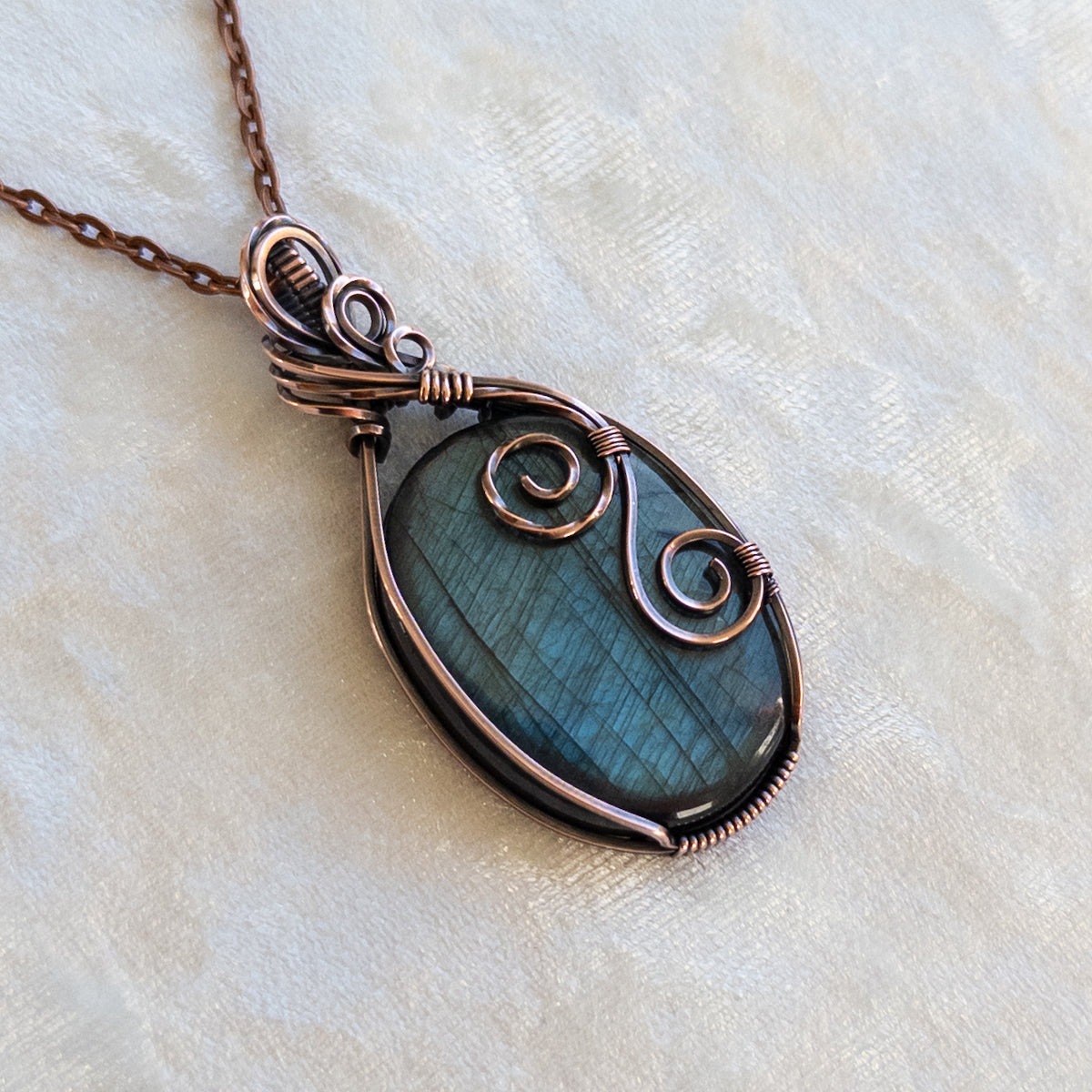 Teal Labradorite Antiqued Copper Pendant