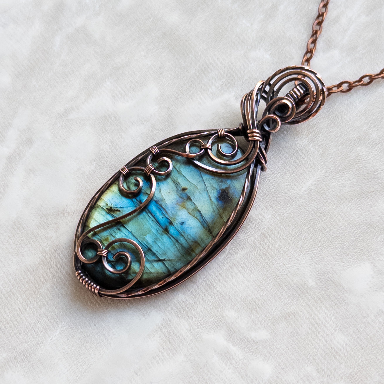 Swirly Labradorite Antiqued Copper Pendant