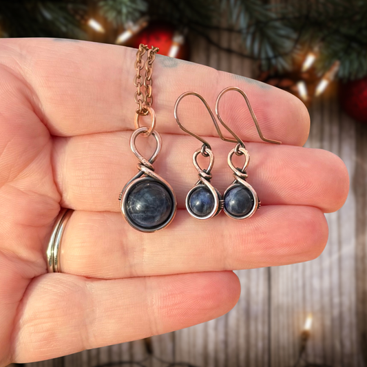 Drops of Sodalite Antiqued Copper Necklace & Earring Set