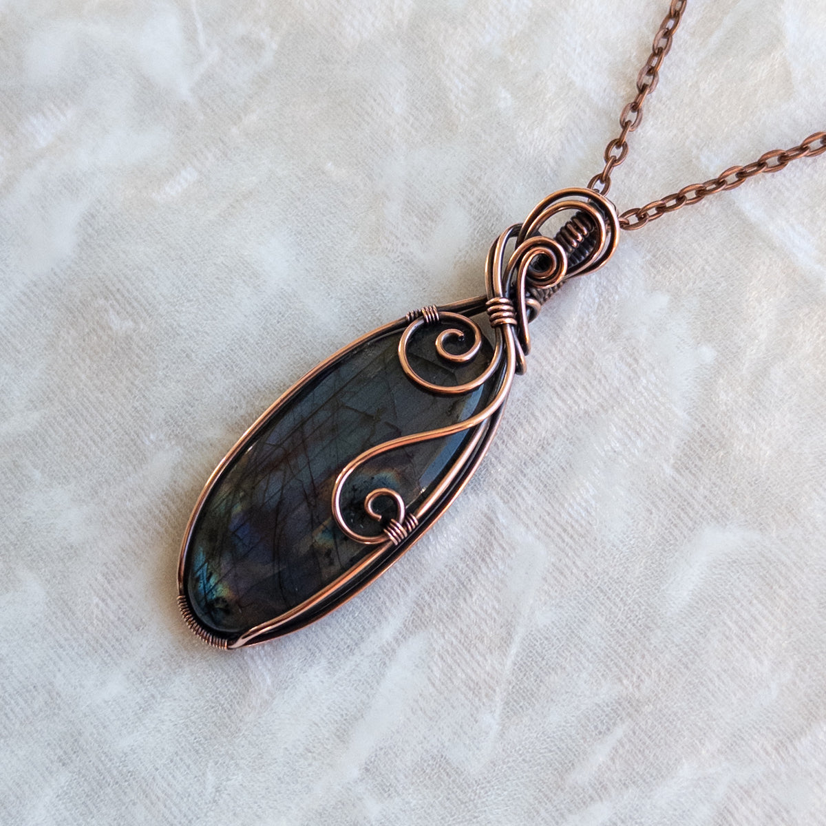Blue & Purple Labradorite Antiqued Copper Pendant