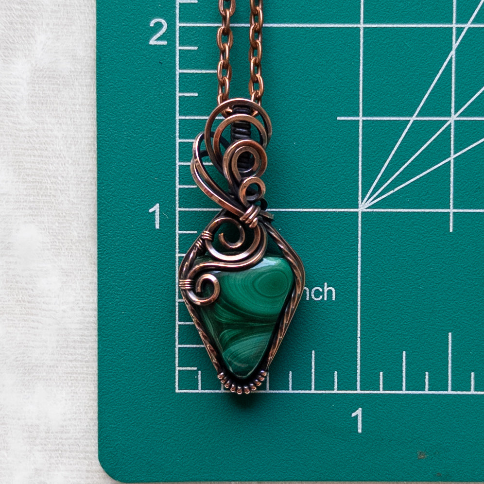 Dainty Malachite Antiqued Copper Pendant