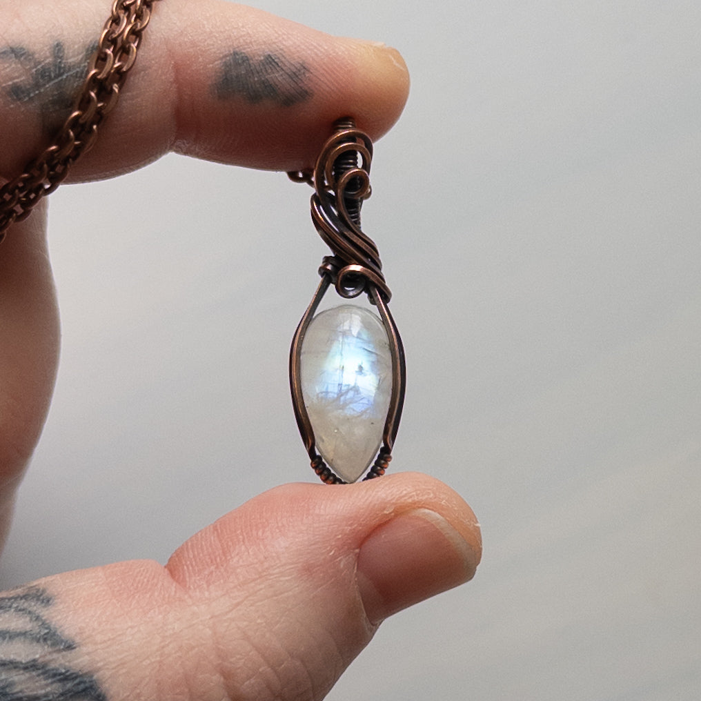 Dainty Moonstone Copper Wrapped Pendant