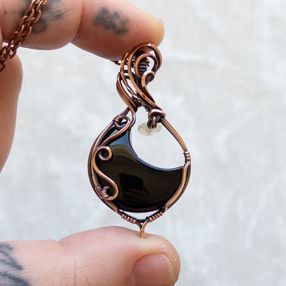 Onyx Moon & Opalite Star Antiqued Copper Pendant