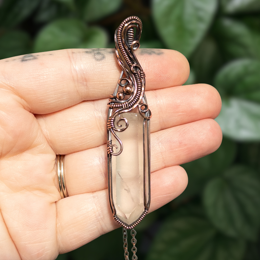 Natural Quartz Point Antiqued Copper Pendant