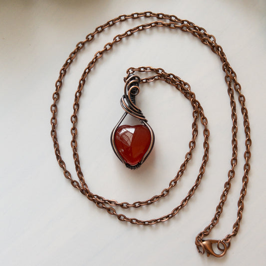 Mini Carnelian Heart & Copper Wrapped Pendant - C